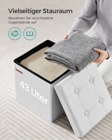 Banco quadrado arrumação 38 x 38 x 38 cm, em couro sintético, 38 cm, dobrável branco