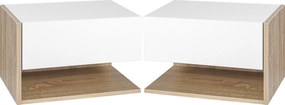 Conjunto de 2 mesas de cabeceira de parede - gaveta deslizante, prateleira, bicolor com acabamento em carvalho branco