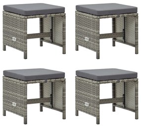 vidaXL Bancos de jardim 4 pcs com almofadões vime PE cinzento