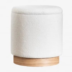 Puff Redondo Ø40 Cm Com Arrumação Em Pelo De Carneiro Mineyster Branco - Sklum