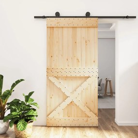 vidaXL Porta de correr c/ ferragens 100x210 cm madeira de pinho maciça
