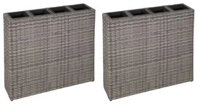 vidaXL Floreiras de jardim com 4 vasos 2 pcs vime PE cinzento