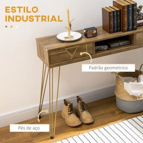 HOMCOM Consola Móvel de Entrada com 2 Gavetas Prateleira Aberta e Pés de Aço para Sala de Estar Corredor Estilo Moderno 120x29x79cm Madeira e Bronze