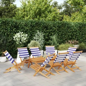 vidaXL Cadeiras de jardim dobráveis 8 pcs tecido/madeira azul e branco