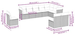 10 pcs conj. sofás jardim com almofadões vime PE cinzento-claro