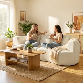 Sofá de 3 Lugares, 260 x 106 x 82 cm, Assento Largo, Creme