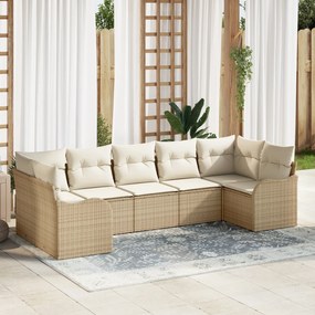 vidaXL Conjunto de Sofás de Jardim de 7 Peças com Almofadas Bege em Poli Rattan