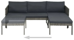 3 pcs conjunto lounge de jardim c/ almofadões vime PE cinzento