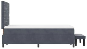 Cama Box Spring com Colchão e Banco Cinza Escuro 120x190 cm Veludo