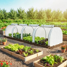 Mini estufa de jardim para tomates, 4 x 1 x 0,80 m, em aço e PE anti-UV, com 4 portas enroláveis com fecho de correr, branca