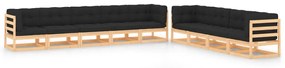 vidaXL 9 pcs conj. lounge jardim c/ almofadões antracite pinho maciço