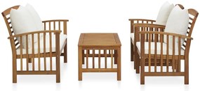 4 pcs conj. lounge jardim c/ almofadões madeira acácia maciça