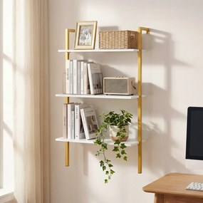 Estante flutuante 53,5 x 29,5 x 96 cm de 3 níveis em forma de escada, com estrutura preta e painéis industriais, para casa de banho, cozinha ou sala d
