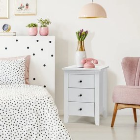 Mesa de cabeceira com 3 gavetas com Estrutura Resistente para Sala e Quarto 46 x 37 x 65 cm Branco