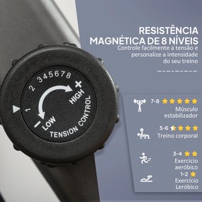 Bicicleta Estática com Encosto 8 Níveis de Resistência Bicicleta Banco Ajustável e Ecrã LCD 121-142x62x101 cm Preto