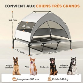 Cama Elevada para Cão com Toldo, 122 x 92 x 94 cm, Proteção Solar de 3 Lados, Cinzento-Claro