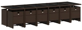 17 pcs conjunto jantar p/ jardim c/ almofadões vime PE castanho