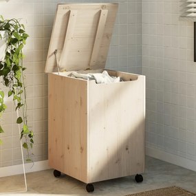 vidaXL Cesto de roupa com rodas RANA 45x45x64 cm pinho maciço