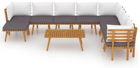 9 pcs conjunto lounge de jardim com almofadões acácia maciça