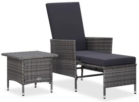 2 pcs conjunto lounge de jardim c/ almofadões vime PE cinzento