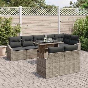 Conjunto de Sofá para Jardim de 9 Peças com Almofadas Cinza Rattan Pol