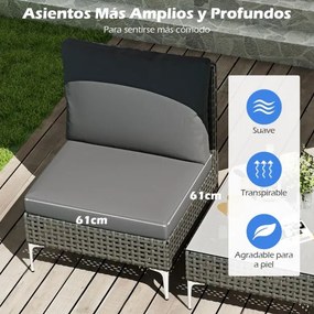 Conjunto de móveis de jardim em vime de 3 peças com 2 cadeiras e 1 mesa de centro em vidro temperado cinzento