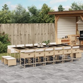 vidaXL 17 pcs conjunto de jantar p/ jardim c/ almofadões vime PE bege