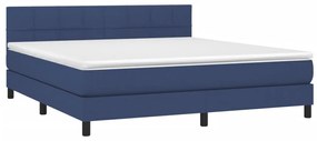 Cama box spring c/ colchão e LED 180x200 cm tecido azul