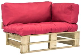 275292 vidaXL Sofá de paletes para jardim com almofadões vermelhos pinho