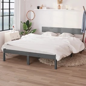 Estrutura de cama casal 135x190 cm pinho maciço cinza