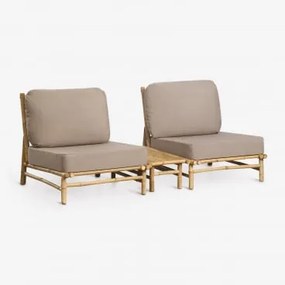 Conjunto De Jardim Com 2 Poltronas E Mesa Auxiliar Retangular Em Bambu Isendra Tecido Castanho Moca - Sklum