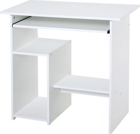 Secretária com arrumação, tabuleiro para teclado e suporte para monitor, 80 x 45 x 75 cm, branca