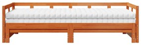 Sofá-cama com gavetão e colchões 90x200 cm pinho castanho-mel