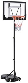 Cesto de Basquetebol para Exterior com Altura Ajustável  206-260 cm Rodas e Base Recarregável Preto