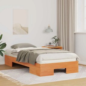 vidaXL Estrutura de cama de chão Castanho Madeira de pinho maciça