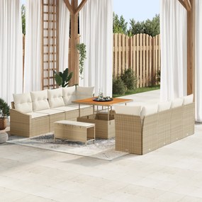 Conjunto de Sofás de Jardim vidaXL de 11 Peças com Almofadas Bege Rattan Acácia