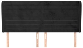 Cabeceira de cama c/ abas veludo 183x23x118/128 cm preto