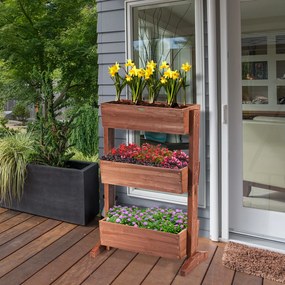 Floreira de madeira com escada de 3 níveis com floreiras removíveis ajustáveis ​​para jardim externo interno 71 x 38 x 105 cm castanho