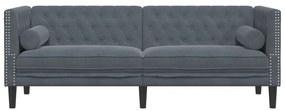 Sofá chesterfield com rolos 3 lugares veludo cinzento-escuro