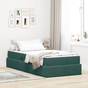 vidaXL Cama com arrumação e colchão Verde Escuro 90 x 190 cm Veludo