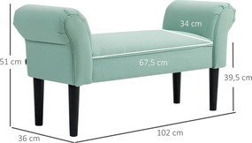Banco acolchoado  102 x 36 x 51 cm para a cabeceira da cama, para quarto, em tecido de voile,  verde