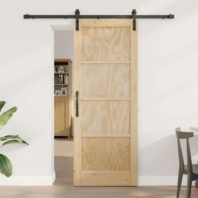 vidaXL Porta Deslizante com Conjunto de Hardware 78x202 cm Madeira de Pinho Maciça