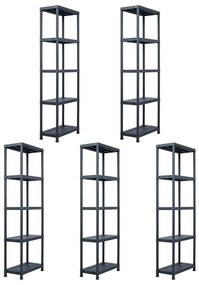 vidaXL Estantes de arrumação 5 pcs preto 125 Kg 60x30x180 cm plástico