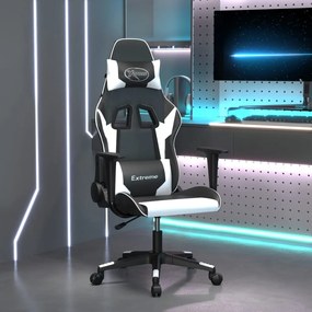 vidaXL Cadeira gaming couro artificial preto e branco