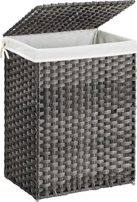 Cesto da roupa suja 45,5 x 32 x 61 cm em Polyrattan, 90 L, cinzento
