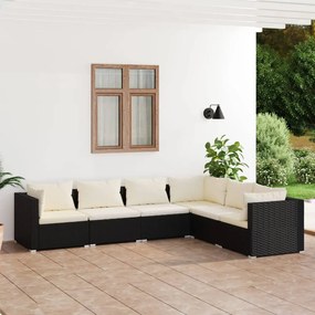 6 pcs conjunto lounge de jardim c/ almofadões vime PE preto