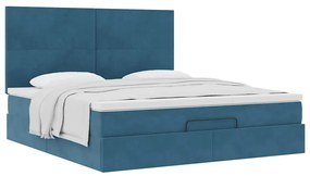 Estrutura cama otomana colchões 180x200 cm veludo azul escuro