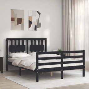 Estrutura de cama com cabeceira 140x190 cm madeira maciça preto