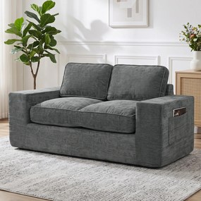 Sofá pequeno de 2 lugares em chenille, sofá de sala de 156,5 x 87,5  x 78  cm, assento e braços largos estofados, 2 almofadas, cinzento