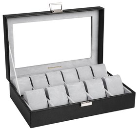 Caixa de relógio SONGMICS, estojo para relógio, caixa de armazenamento com compartimentos grandes, capa de PU, forro de veludo, janela de vidro, ótima opção para presente, preta JWB14BK